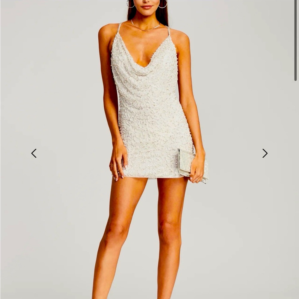 Retrofete Ivory Beaded Mini Dress